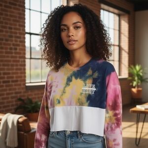 Riley & James‎ Women's XL Tie Dye Cropped Graphic Sweatshirt Y2K Preppy